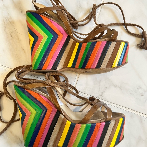 Jimmy Choo size 8 rainbow pearl wedge - Picture 2 of 6